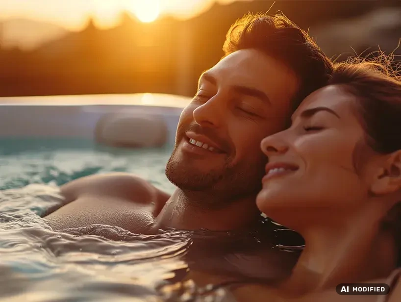 Paar entspannt gemeinsam im Whirlpool – Atmosphäre für Ruhe und Nähe.