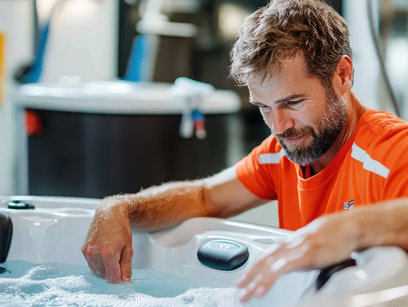 Fachkundige Kontrolle des Whirlpool-Filters – sauberes Wasser dank regelmäßiger Pflege und Filterwartung.