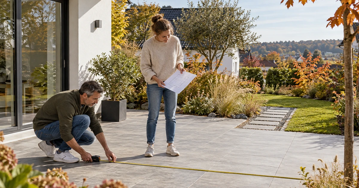 Paar plant Whirlpool Standort auf der Terrasse