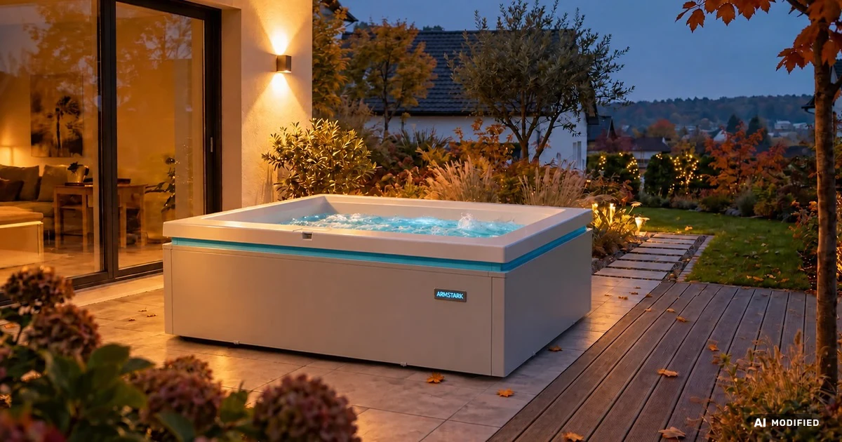 Whirlpool auf beleuchteter Terrasse